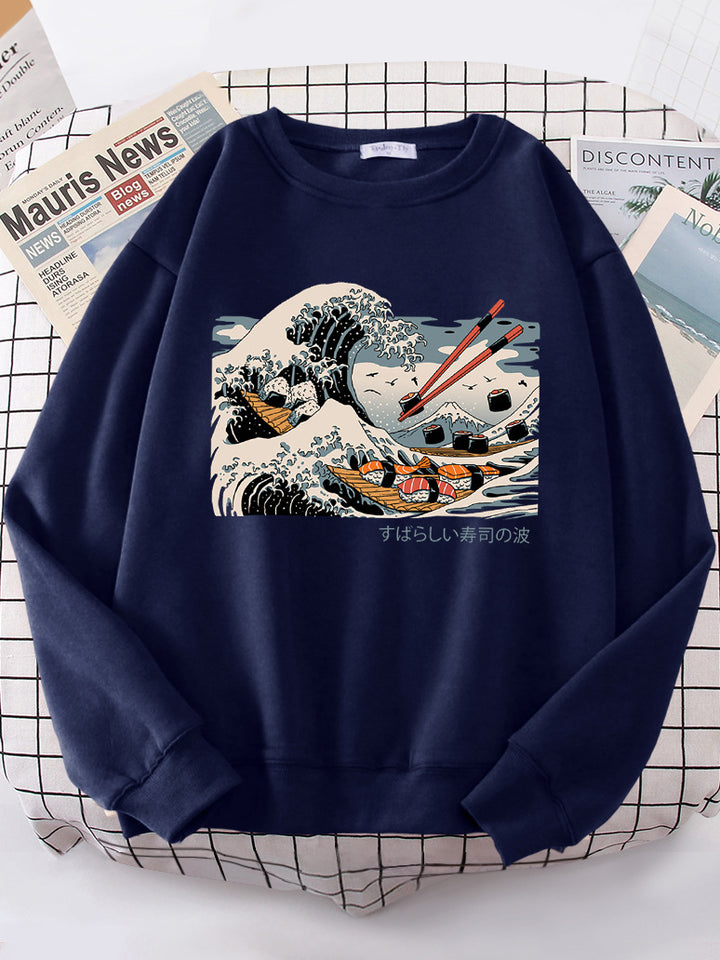 Kvindernes sweatshirt med kunstnerisk bølgedesign og komfortabel pasform Stilla