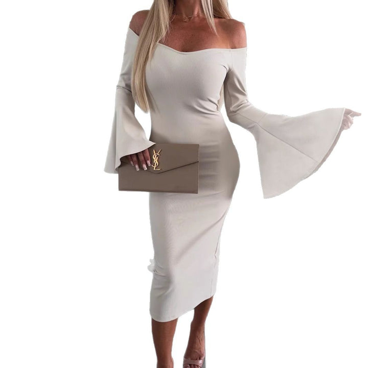 Dame Off-Shoulder klokkeærme midi kjole Stilla