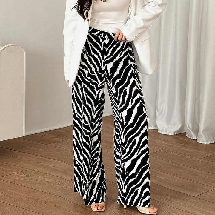 Dame Bred Zebra-Print Palazzo-Bukser med elastisk Talje og Svingende Snit Stilla