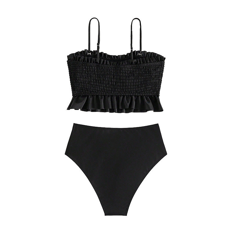 Dame bikini-sæt med draperet top og højt skåret bund Skovae