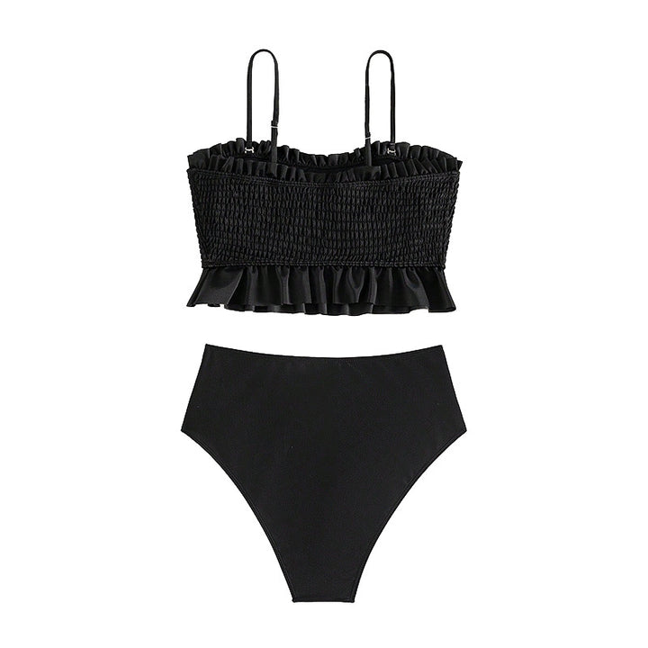 Dame bikini-sæt med draperet top og højt skåret bund Skovae