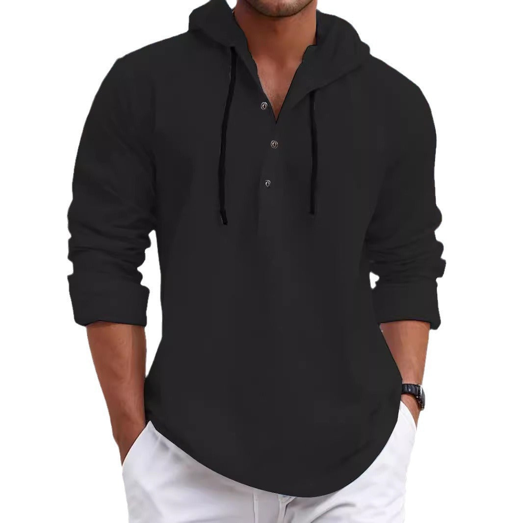 Herren nan sommerligt Hoodie-Henley med skjult knaplukning, snor og rundet kant Skovae