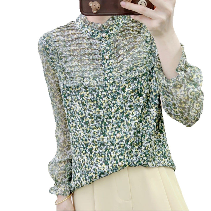 Dame Gennemsigtig Bluse med blomsterdesign og elegante flæsedetaljer Stilla