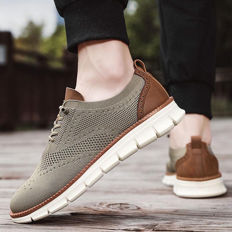 Herrer nan strikket Business-Casual snørebåndssko med Wingtip dekoreret hulmønster og fleksibel EVA-sål Skovae