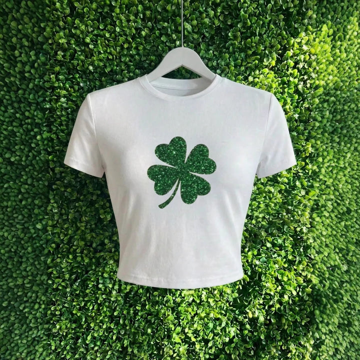 Dame Crop-Top med Glitrende Kløver Motiv Skovae