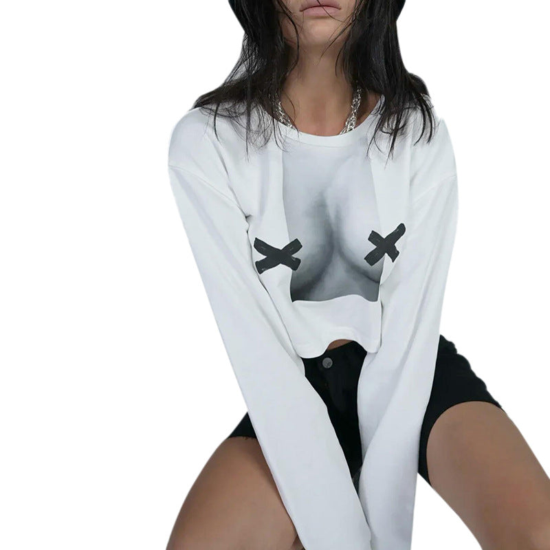 Femme Graphic Crop Sweatshirt med unikt tryk Stilla