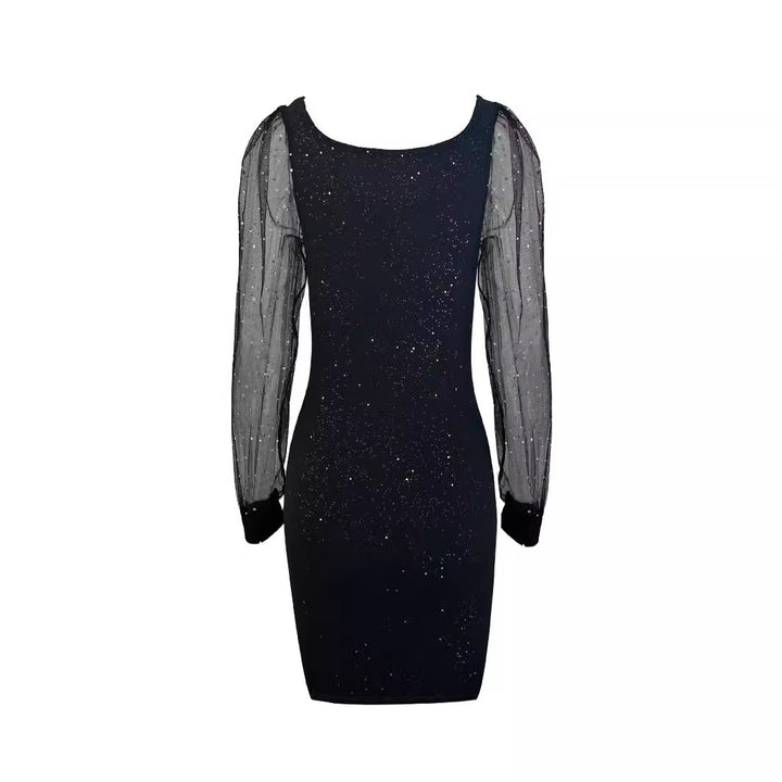 Elegant glitrende Bodycon-kjole til damer med gennemsigtige lange ærmer Stilla