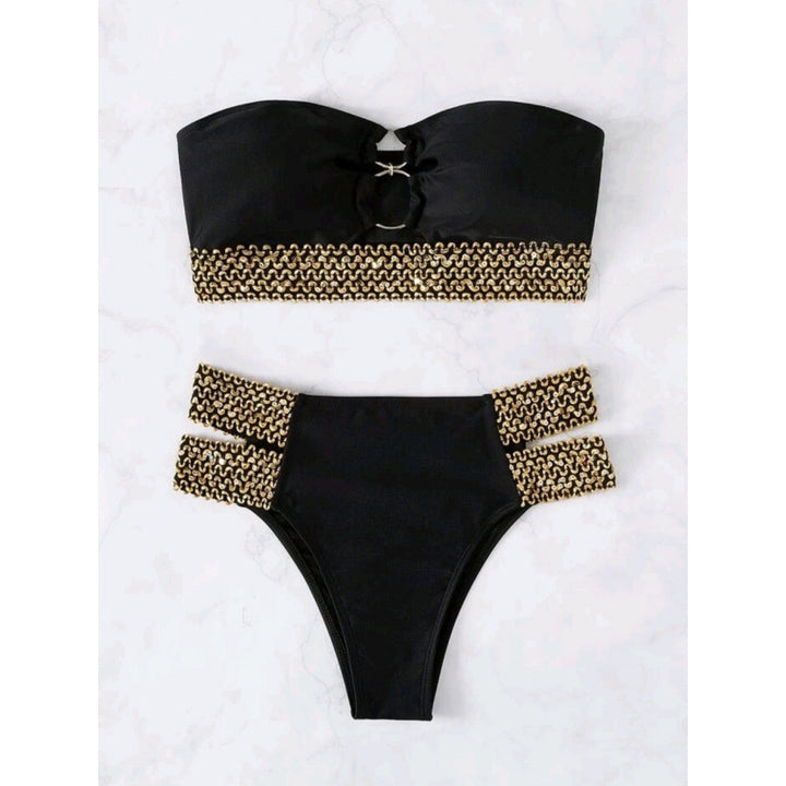 Dame Bandeau-bikini med raffinerede detaljer og høj talje Stilla