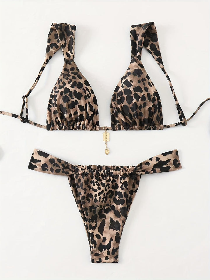 Dame trekant-bikini med justerbare stropper og moderigtigt leopardmønster Skovae