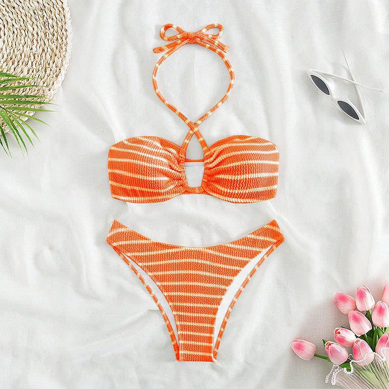 Damer Push-Up Bikini med justerbare stropper og moderigtigt stribedesign Skovae