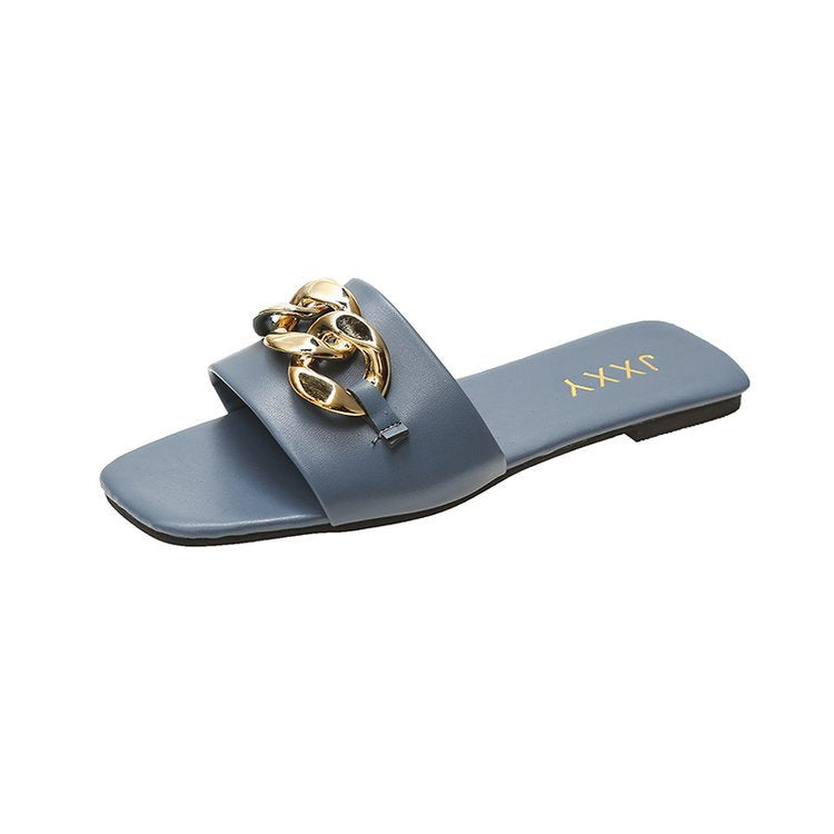 Dame Slide-sandaler med dekorativ kæde-design og komfortabelt fodbede Stilla
