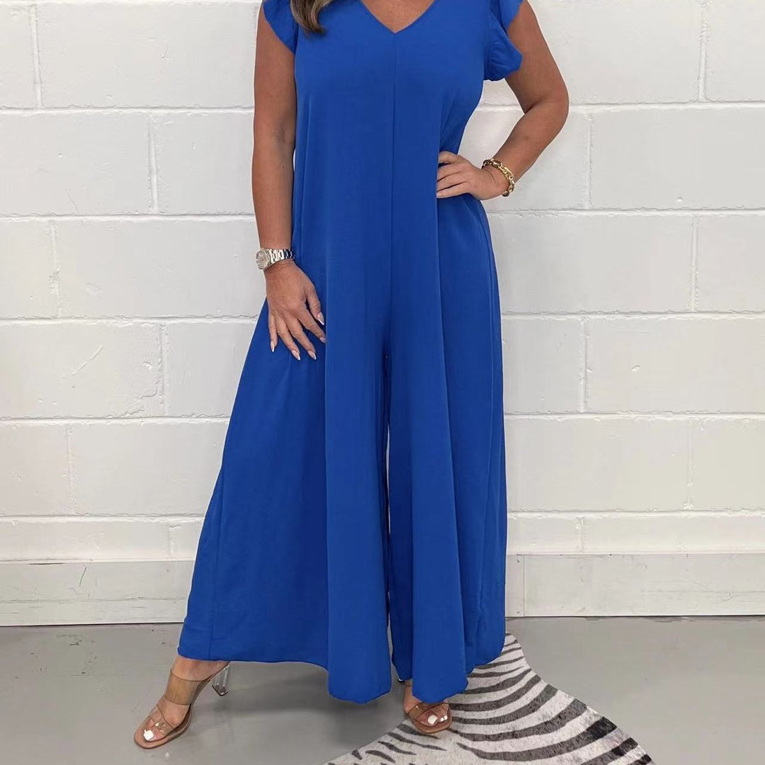 Dame Elegant Jumpsuit med brede ben og V-udskæring Stilla