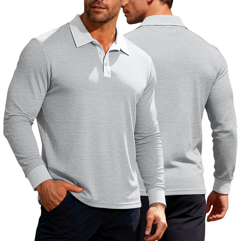Herrer nan Langarm-Poloshirt i vaffelstrik med slim fit skjult knaplukning og skjortekrave Skovae