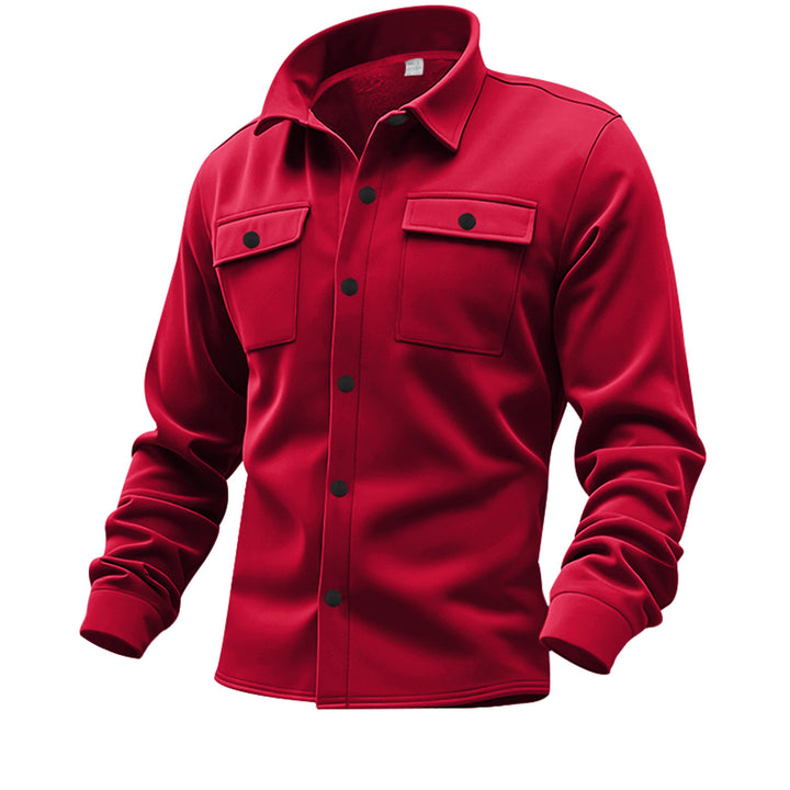 Herren nan Twill-overshirt med skjortekrave, påsyede brystlapper og lige søm Skovae