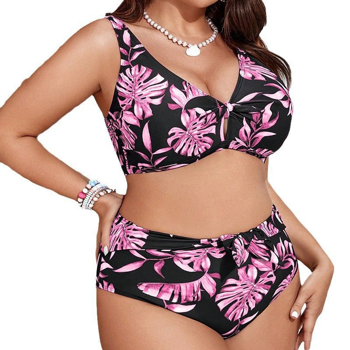 Dame High-Waist Bikini med blomsterdesign og dekorativ knude-detalje Skovae