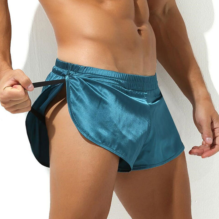 Herrer nan korte satin-natteshorts med elastisk talje og sidelids Skovae