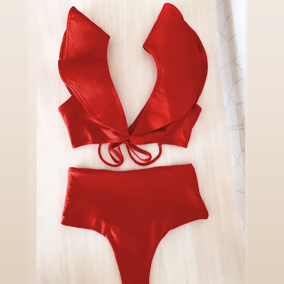 Dame Bikini-sæt med legende flæse detaljer og høj talje Stilla