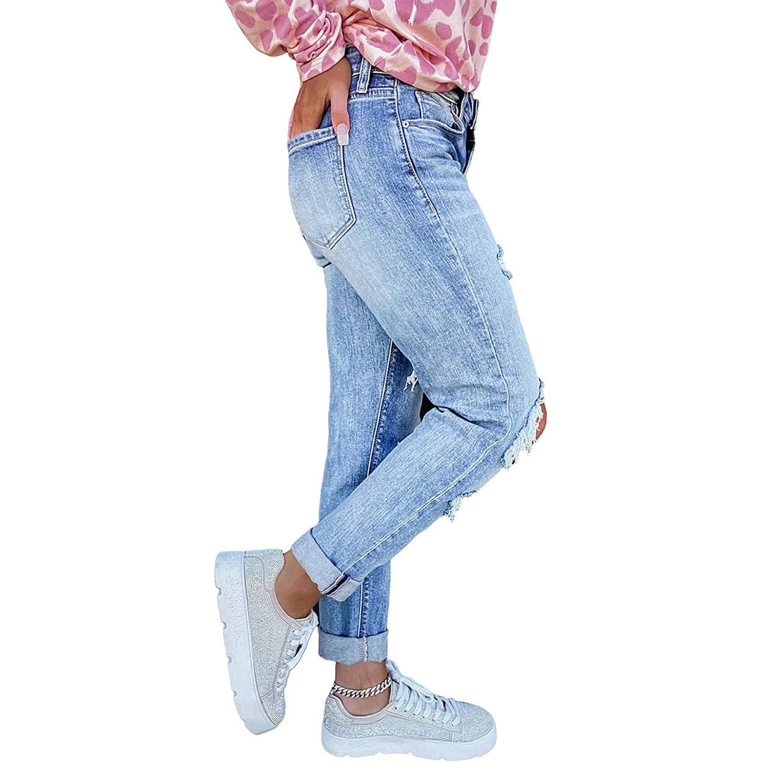 Femme High-Rise Distressed Boyfriend Jeans Stilla