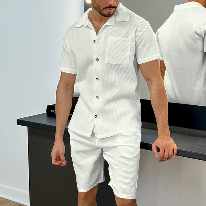 Herren fritids shorts sæt med struktureret skjorte og shorts Stilla
