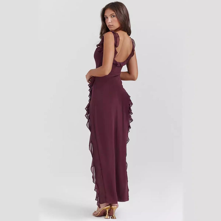 Kvindernes elegante asymmetrisk kjole med ruffle detaljer og blomster mønster Stilla