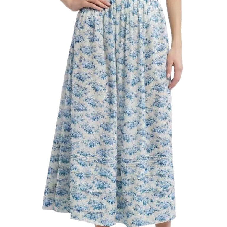 Dame Maxiskirt med floral design og feminine rynker Stilla