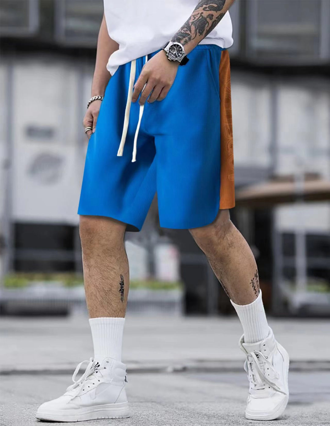 Herren Komfortable Sportshorts med sidefarvekontrast og elastisk talje Stilla