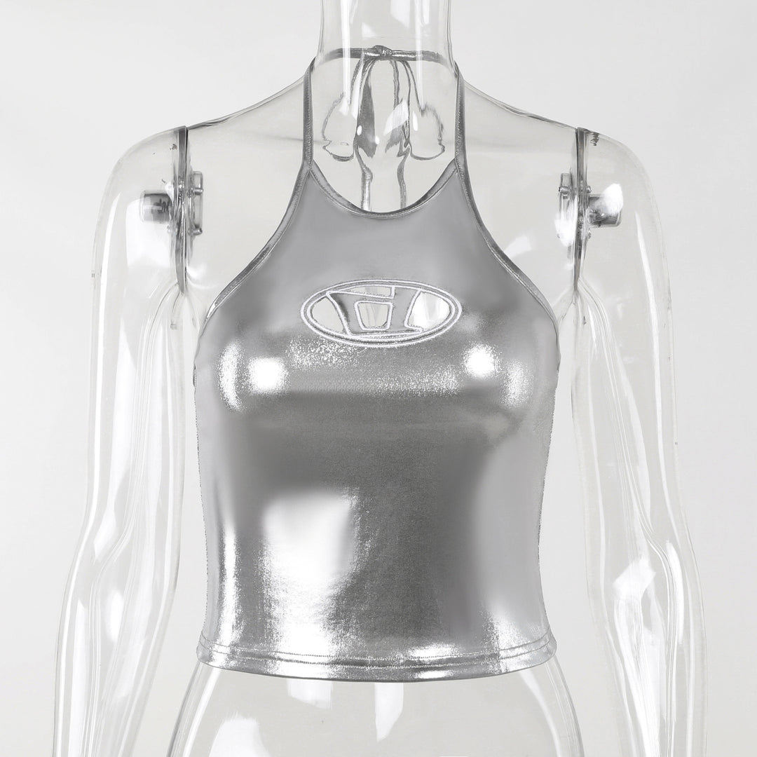 Dame Skinner Crop Top med høj krave og logoapplikation Skovae