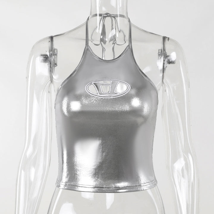 Dame Skinner Crop Top med høj krave og logoapplikation Skovae