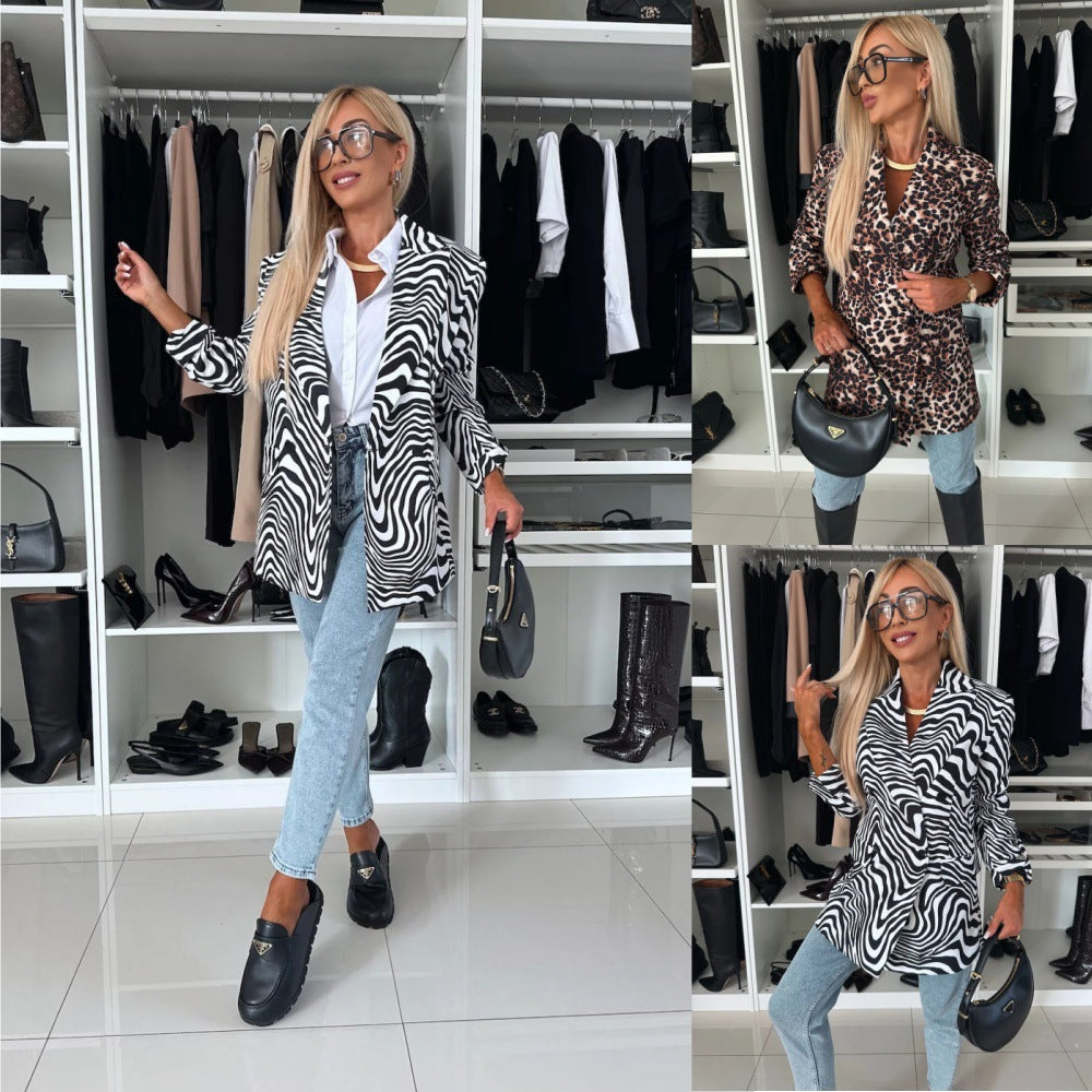 Dame Oversized Blazer med iøjnefaldende Zebra-print og elegante detaljer Stilla