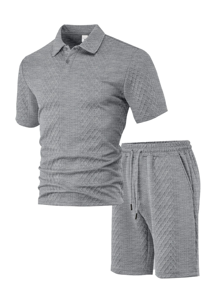 Herrer nan struktureret polo-shirt- og bermuda-shorts-sæt fra quiltet bomuldsblanding Skovae