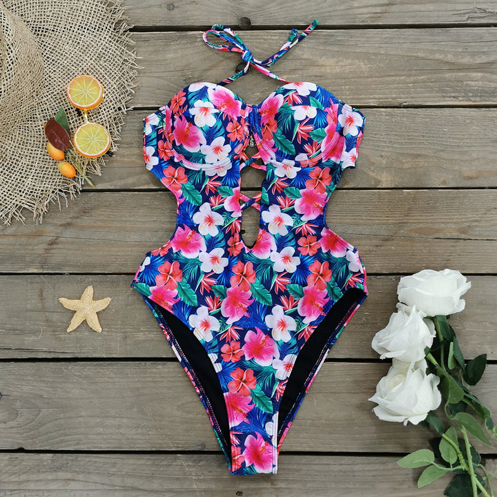 Dame Én-delt Badedragt med forførende Cut-Outs og blomsterdesign Stilla