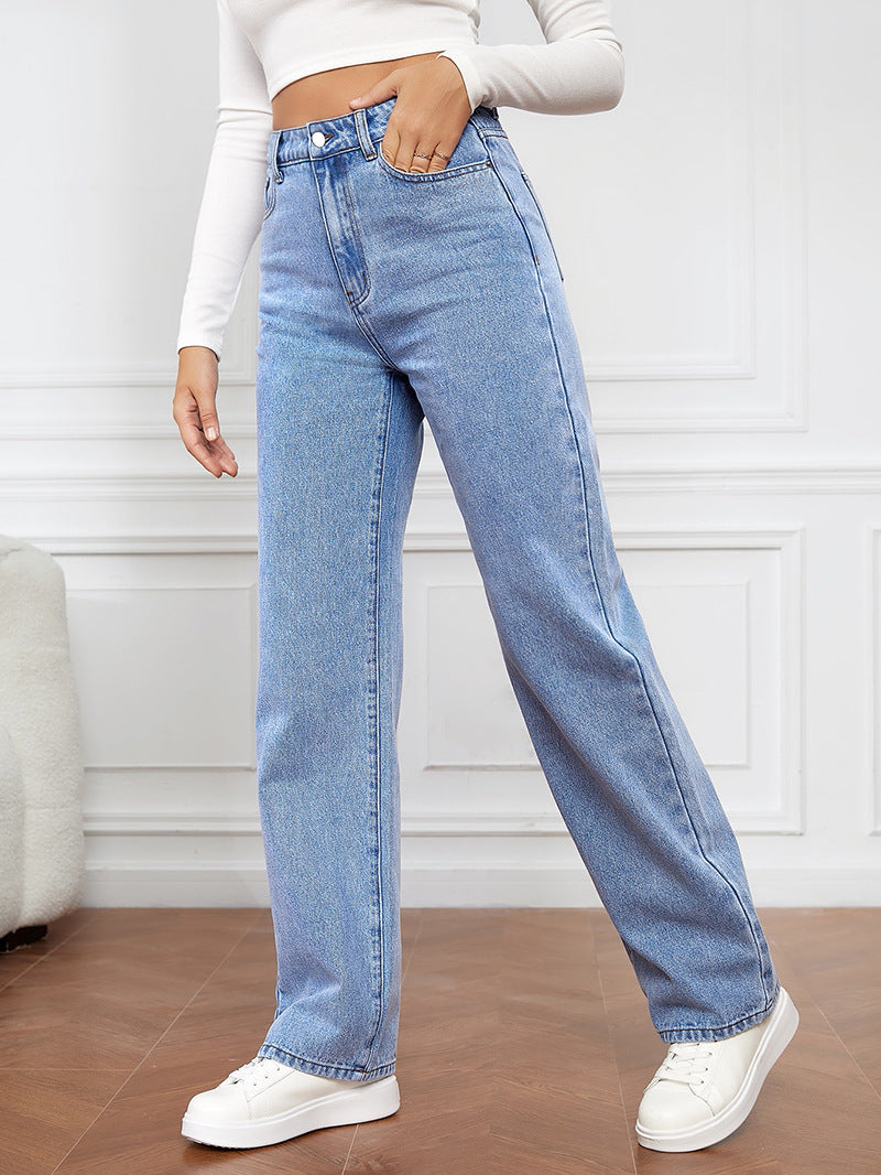 Kvinder Bred Skåret Høj Talje Jeans med Casual Look og Klassiske Lommer Stilla