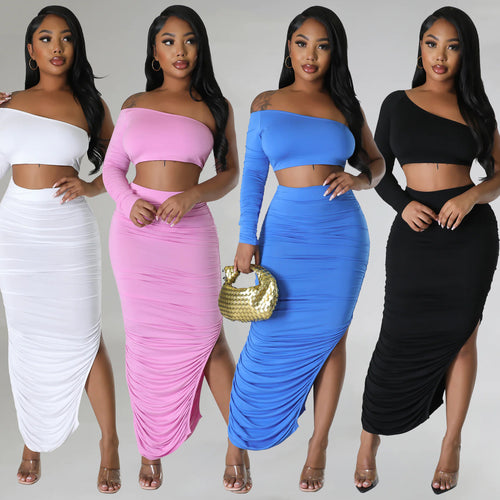 Dame Off-Shoulder Raffung To-delt Sæt Stilla