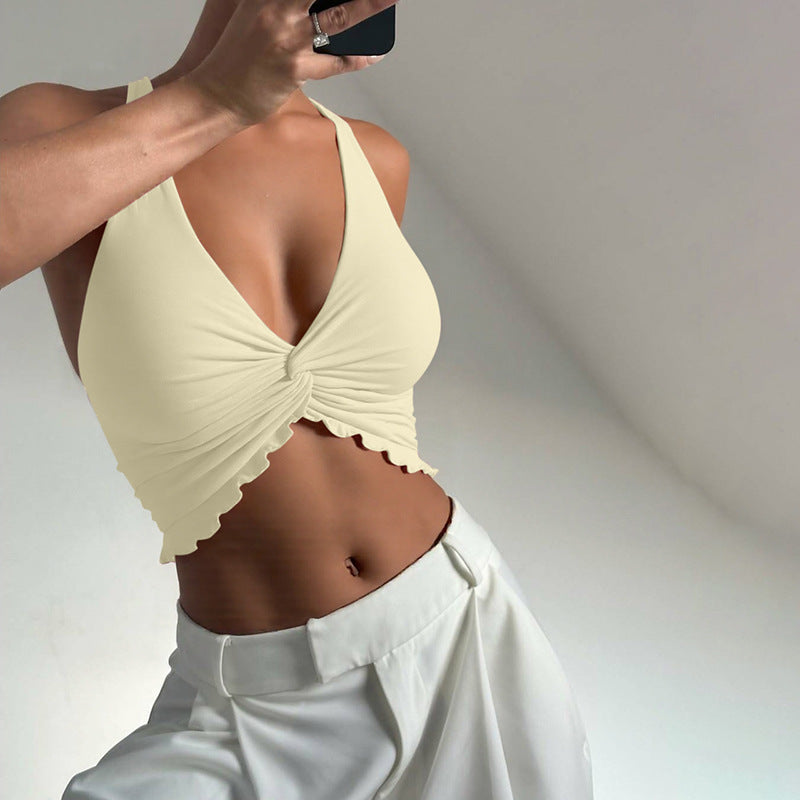 Damer Dekorativt Crop Top med rynket detalje Stilla