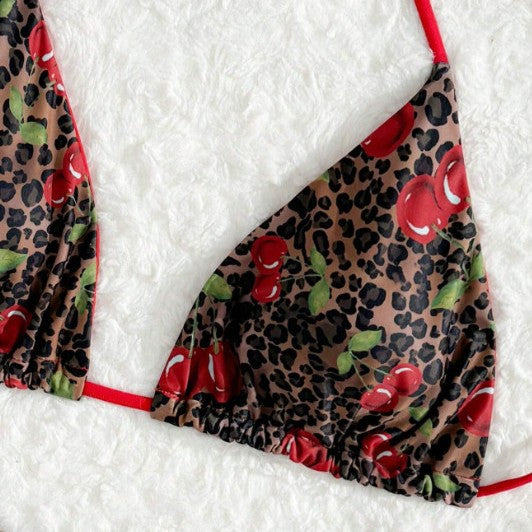 Dame Triangel-Bikini med floralt leopardmønster og justerbare stropper Stilla