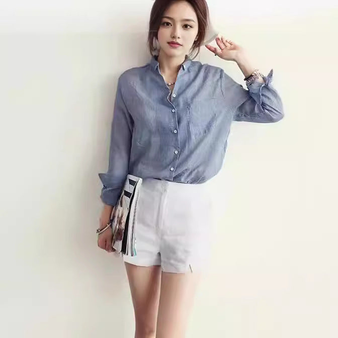 Dame fritid let button-up-shirt og skræddersyede shorts sæt Stilla