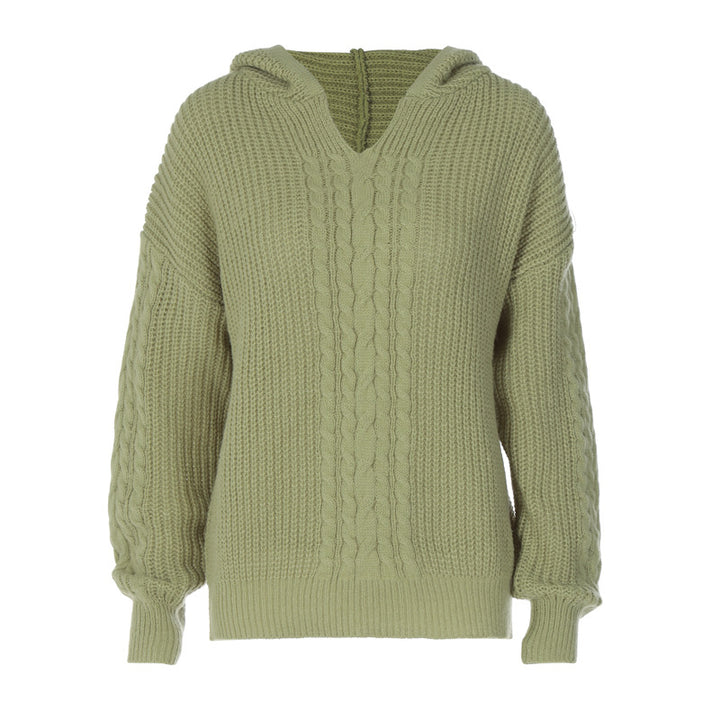 Damer strikpullover med hætte og flette mønster Stilla