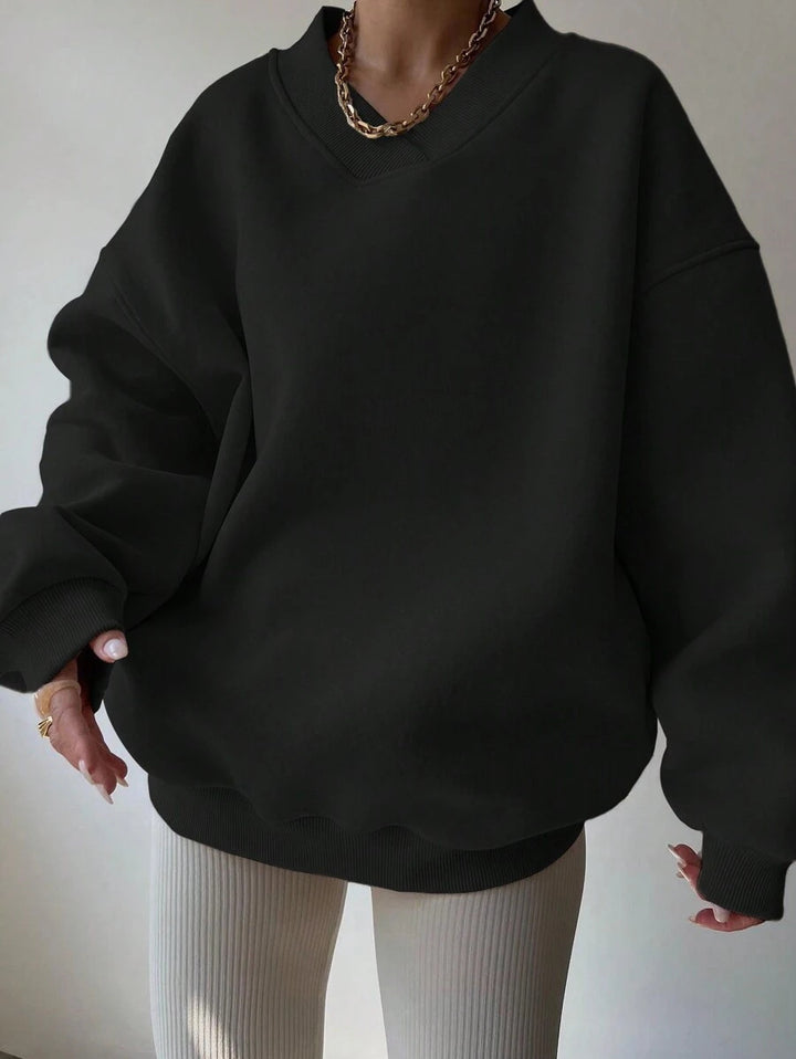 Kvindernes oversized sweatshirt med V-hals og brede ærmer Skovae