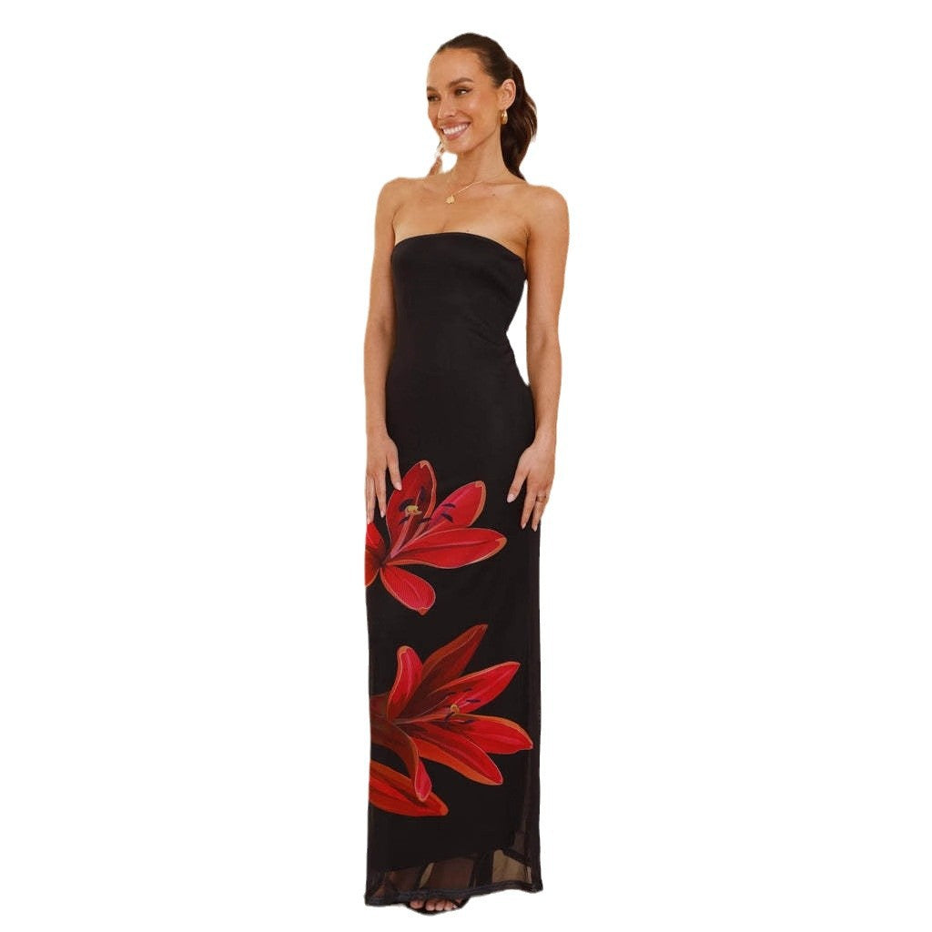 Dame Tætsiddende Maxikjole med floraltryk og off-shoulder design Stilla