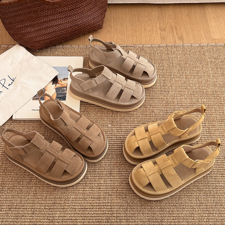 Femme Suede Krydsremme Plateau Sandaler Stilla
