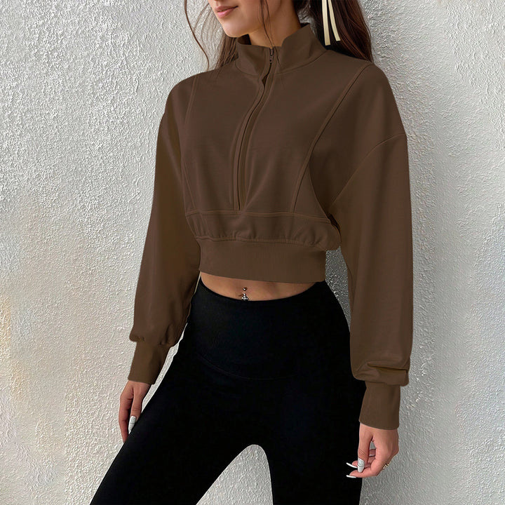 Kvinders cropped sweatshirt med høj-lukning lynlås og lavet af blødt materiale Stilla