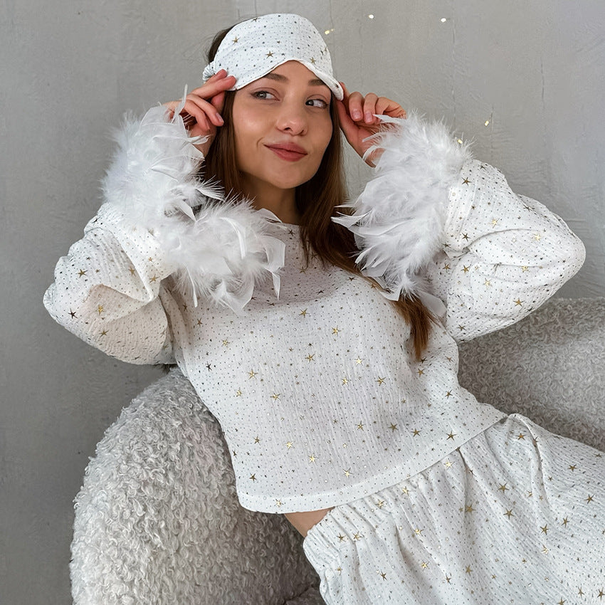 Dame elegant natkjole sæt med prydede ærmer og sovemaske Stilla