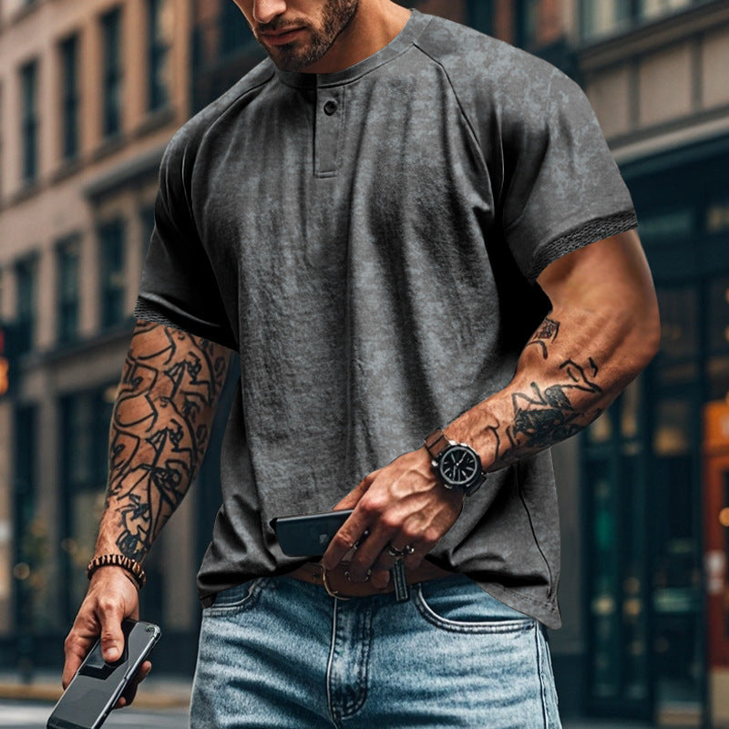 Herrer afslappet Henley T-shirt med moderne knapliste design og struktureret overflade Stilla