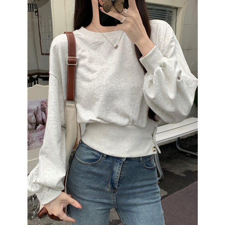 Femme Cozy Knap-Front Pullover Sweatshirt Stilla