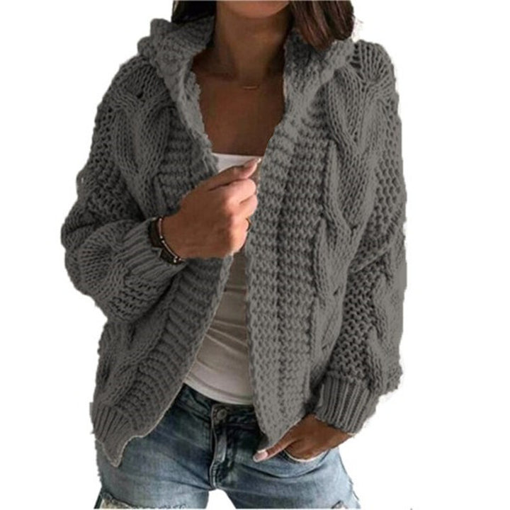 Kvinders chunky strik cardigan med hætte og dybe lommer Stilla