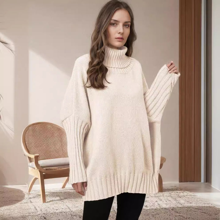 Kvinders Oversized Strik Sweater med Høj Krave og Voluminøse Ærmer Stilla