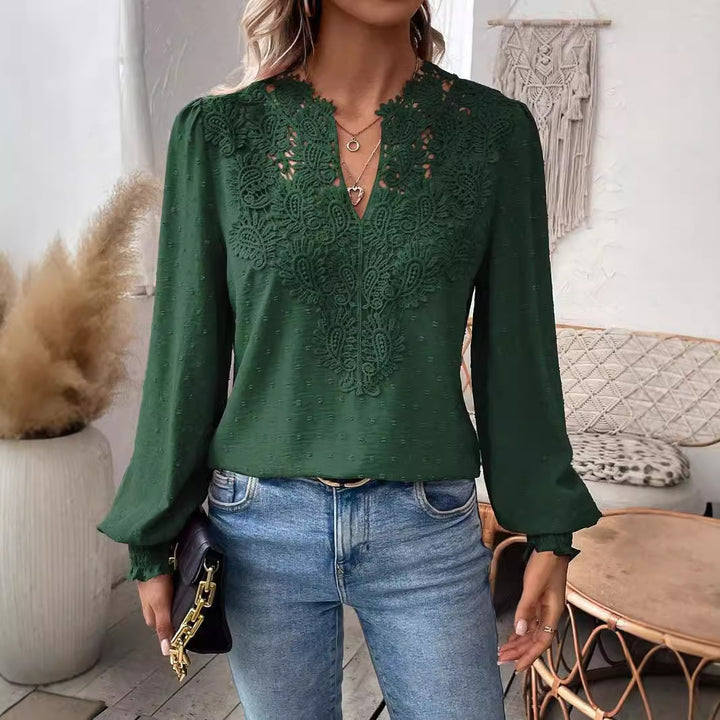 Dame elegant bluse med kunstneriske spidsudsmykninger Stilla