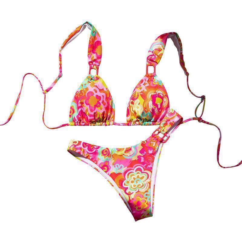 Dame Triangel-Bikini med moderne blomsterdesign og justerbare stropper Skovae