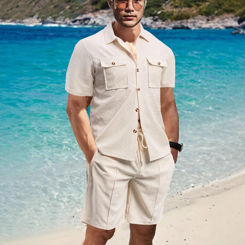 Herrer afslappet strandskjorte og shorts sæt med praktiske lommer Stilla