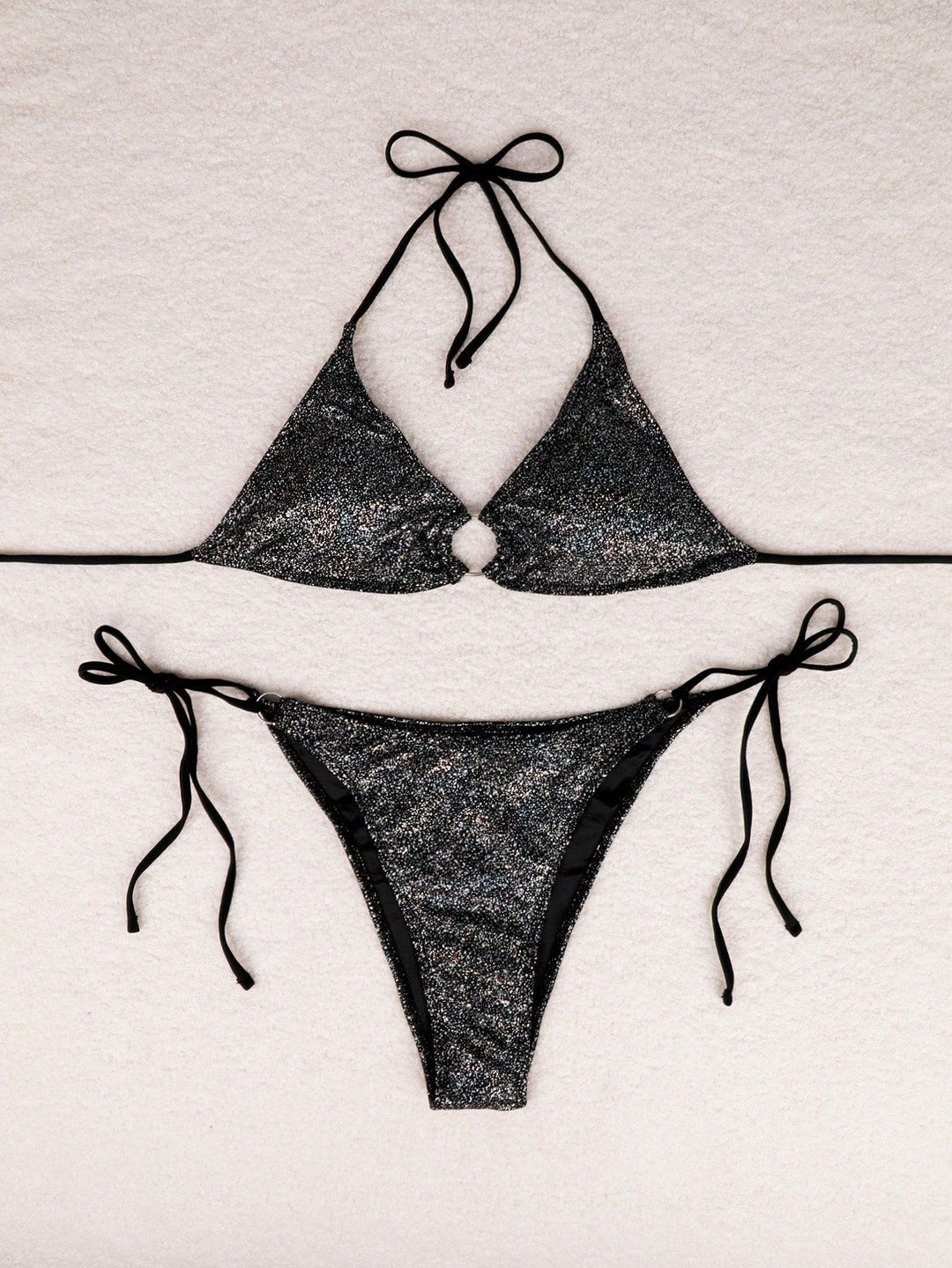 Dame Glitrende Triangel-Bikini-Sæt med ikke justerbare bånd og funklende accenter Stilla